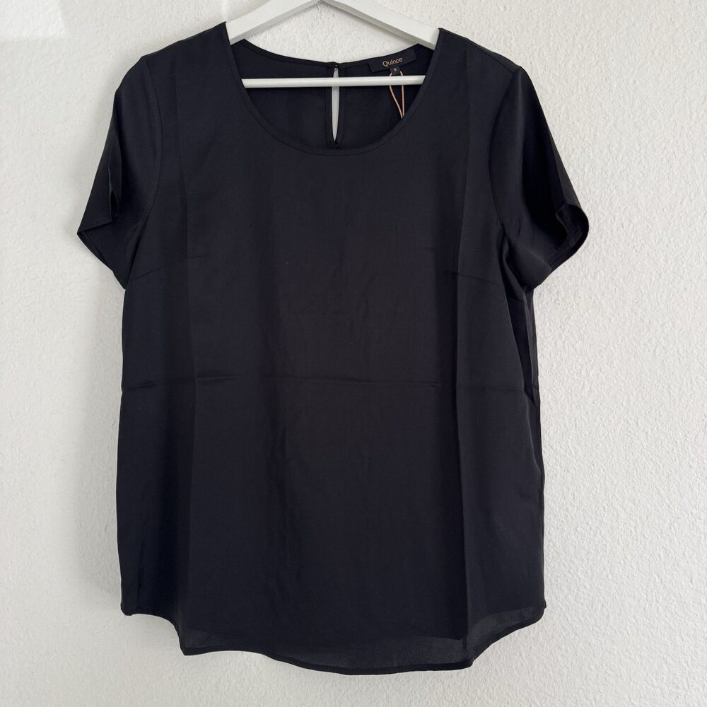 NWT Quince Silk Washable Stretch Tee Black Sz S Minimalist Quiet Luxury Preppy - Picture 14 of 16